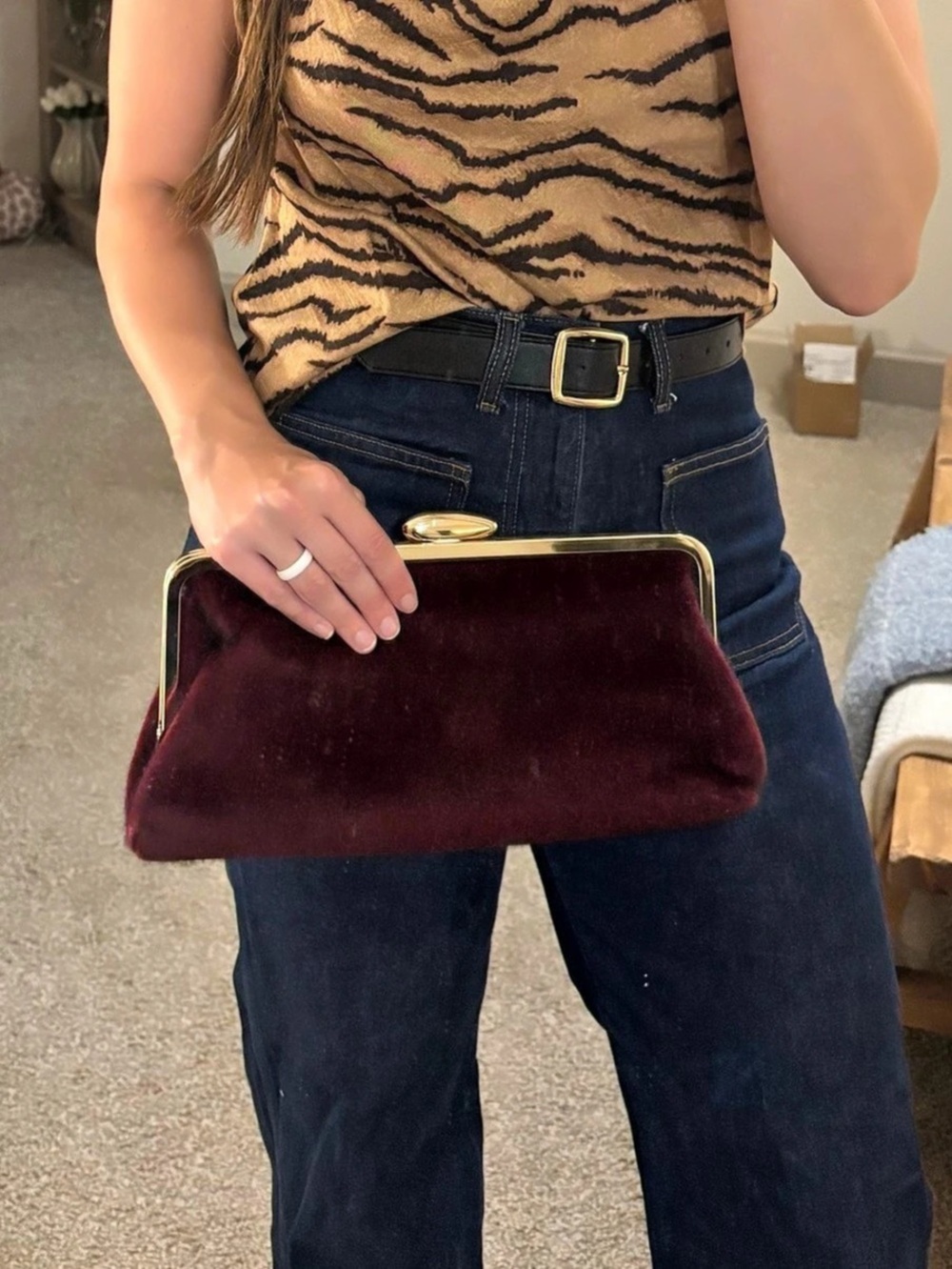 Velvet Frame Clutch in Burgundy NWT